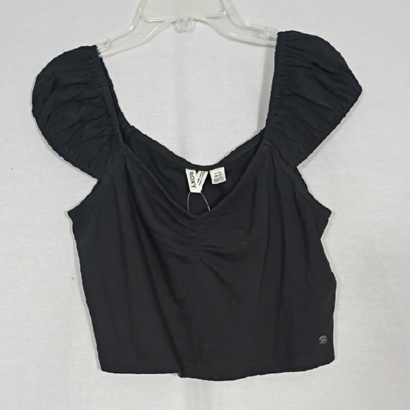 Roxy Other - NWT Roxy Black Hibiscus Honey Crop Top Girls XL Summer Cap Sleeves V-neck